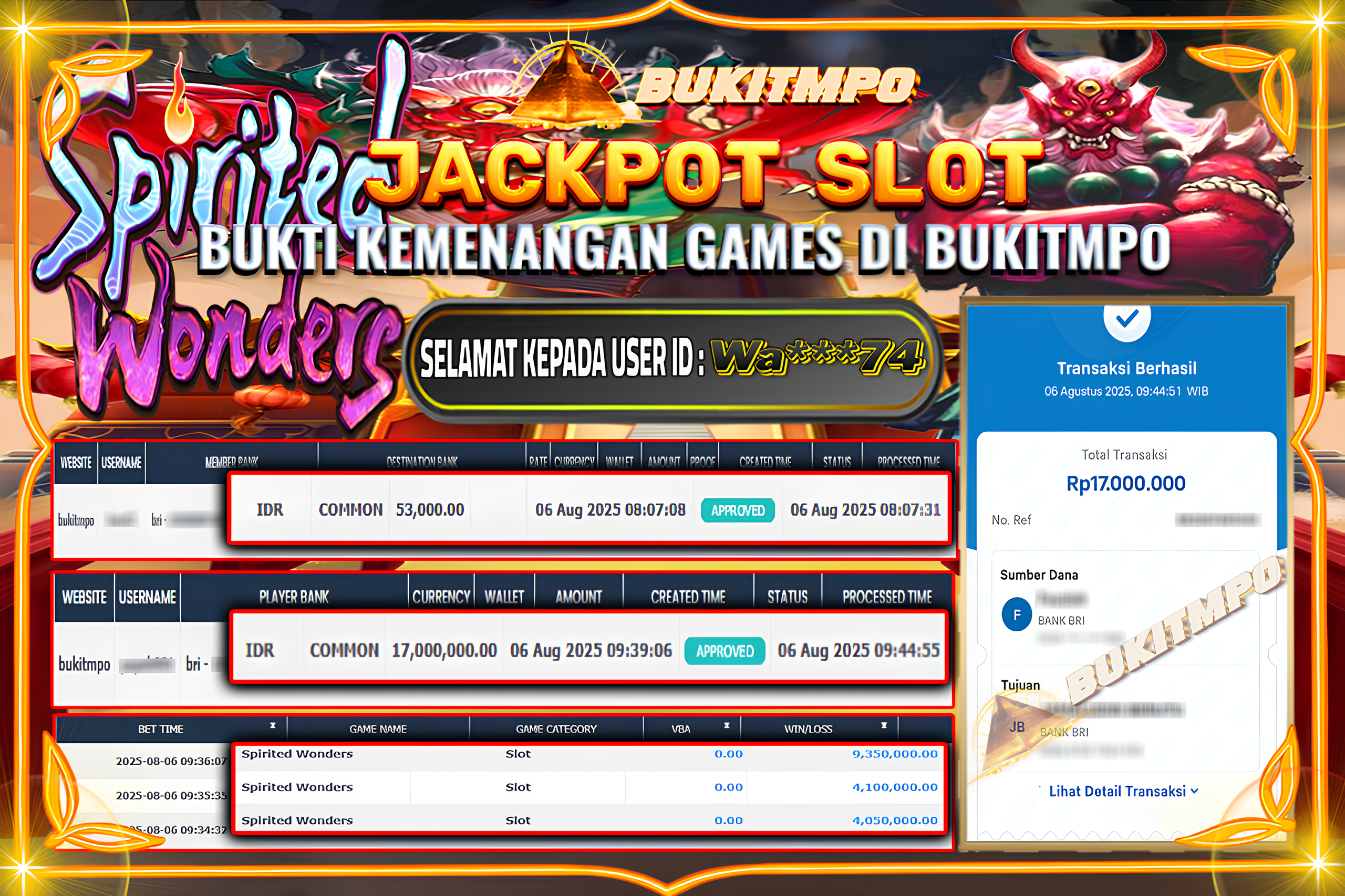 BUKITMPO JACKPOT SPIRITED WONDERS Rp.17.000.000,- LUNAS